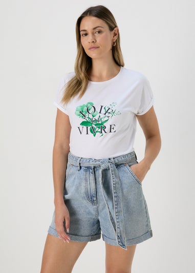 Light Wash Tie Waist Denim Shorts