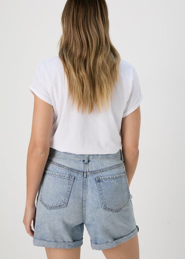 Light Wash Tie Waist Denim Shorts