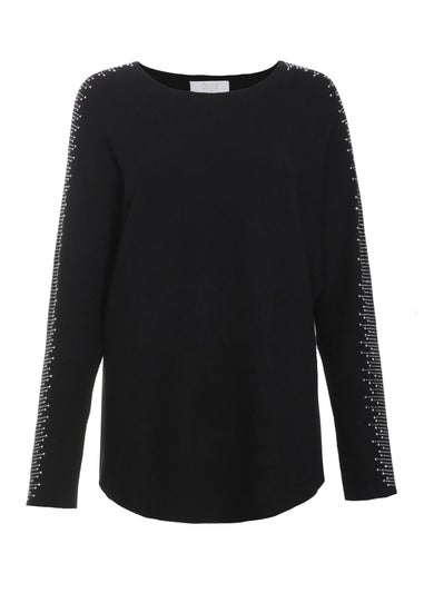 Quiz Black Light Knit Diamante Sleeve Jumper