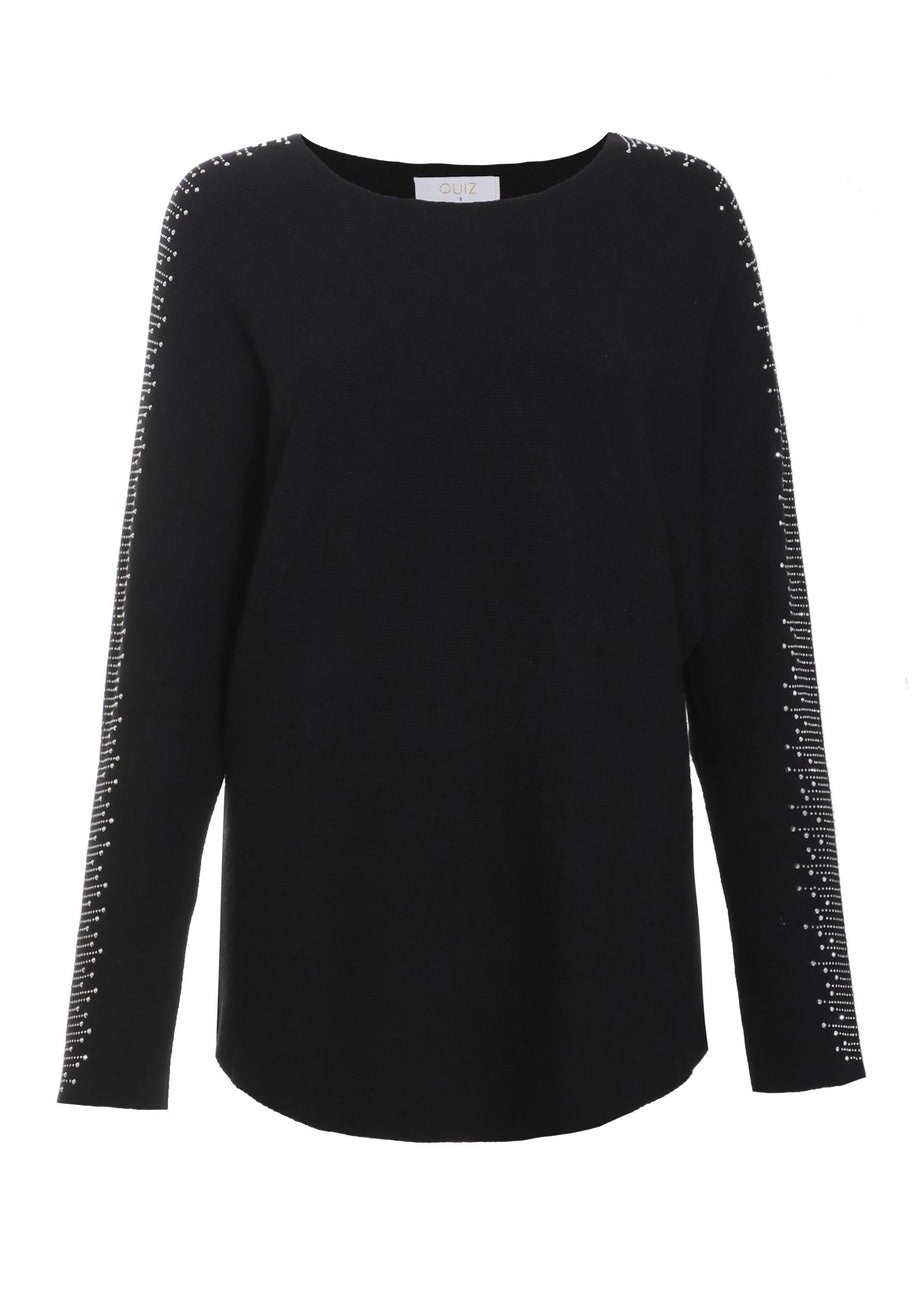 Quiz Black Light Knit Diamante Sleeve Jumper