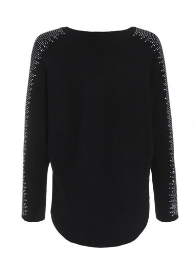 Quiz Black Light Knit Diamante Sleeve Jumper