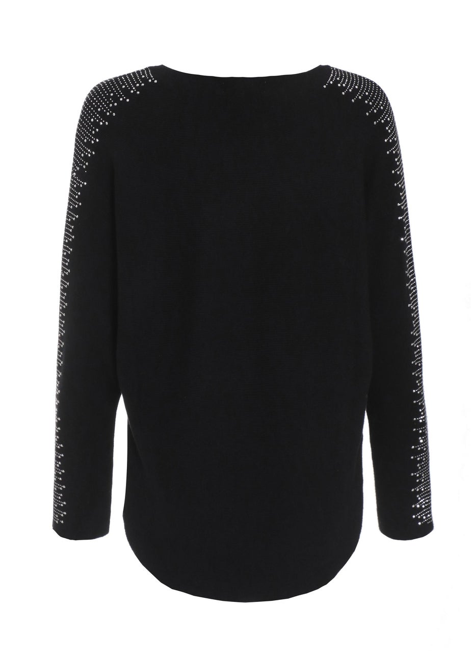 Quiz Black Light Knit Diamante Sleeve Jumper