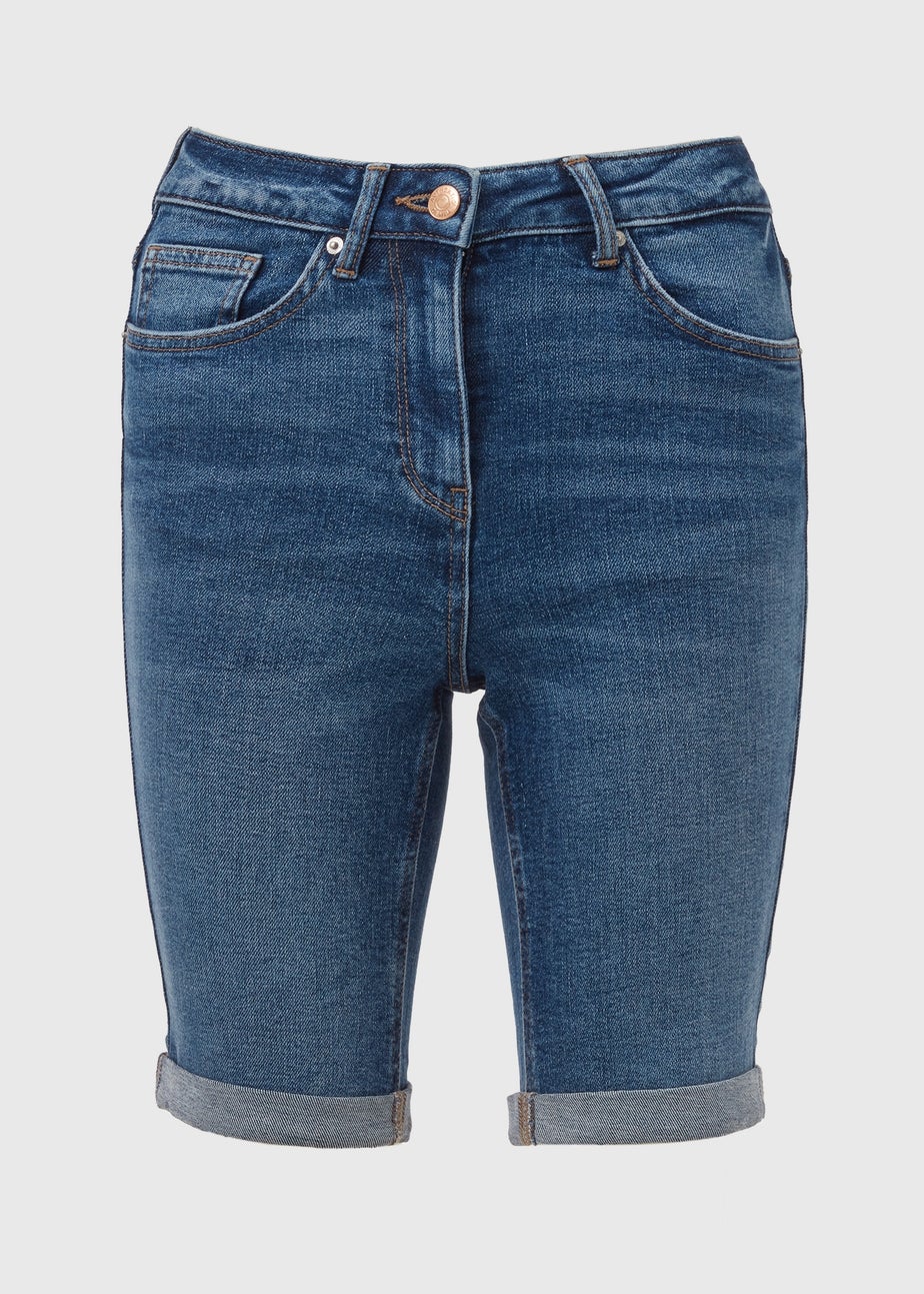 Mid Wash Knee Length Shorts