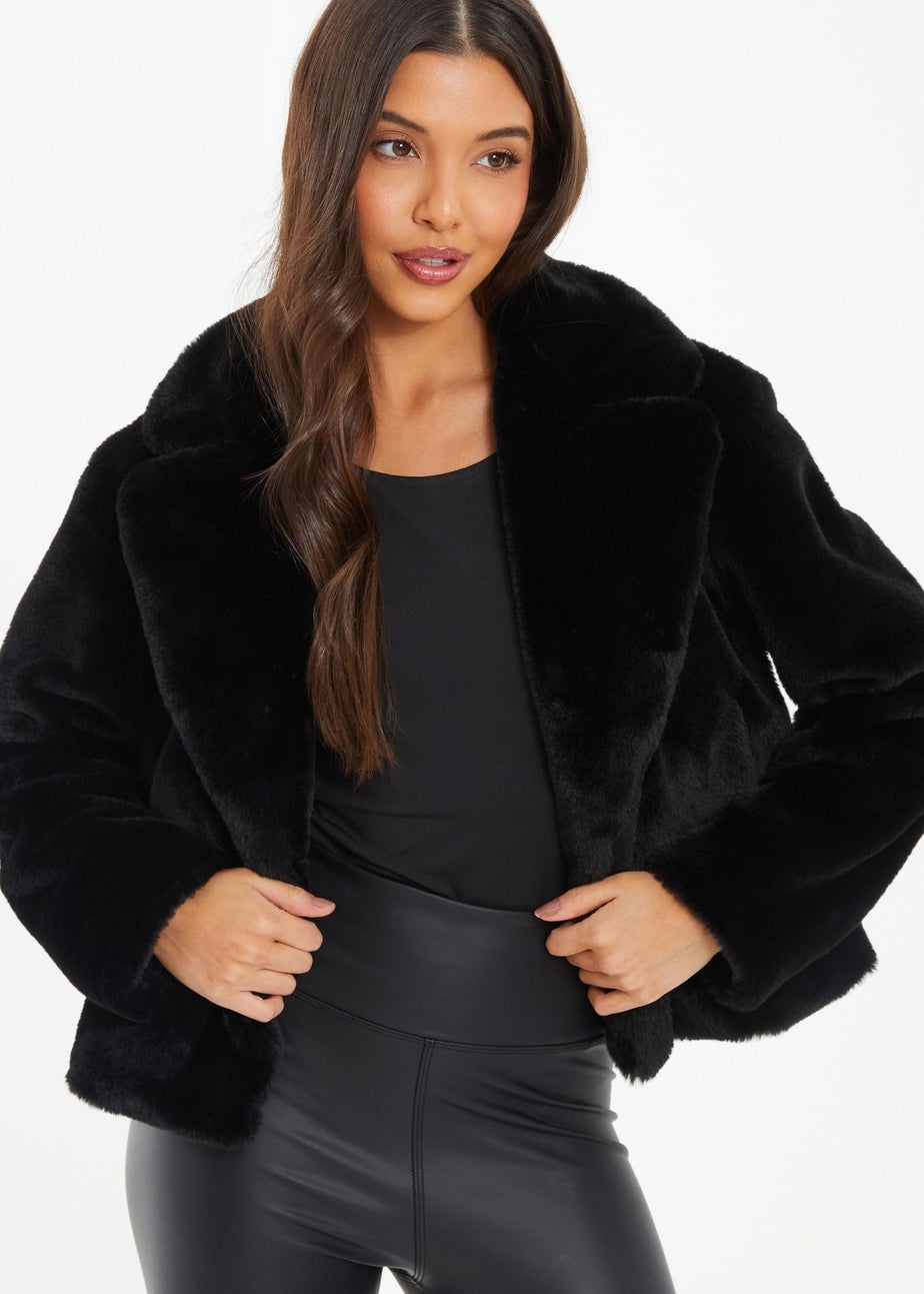 Quiz Black Short Faux Fur Collar Jacket