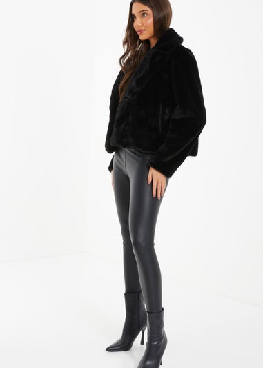 Quiz Black Short Faux Fur Collar Jacket