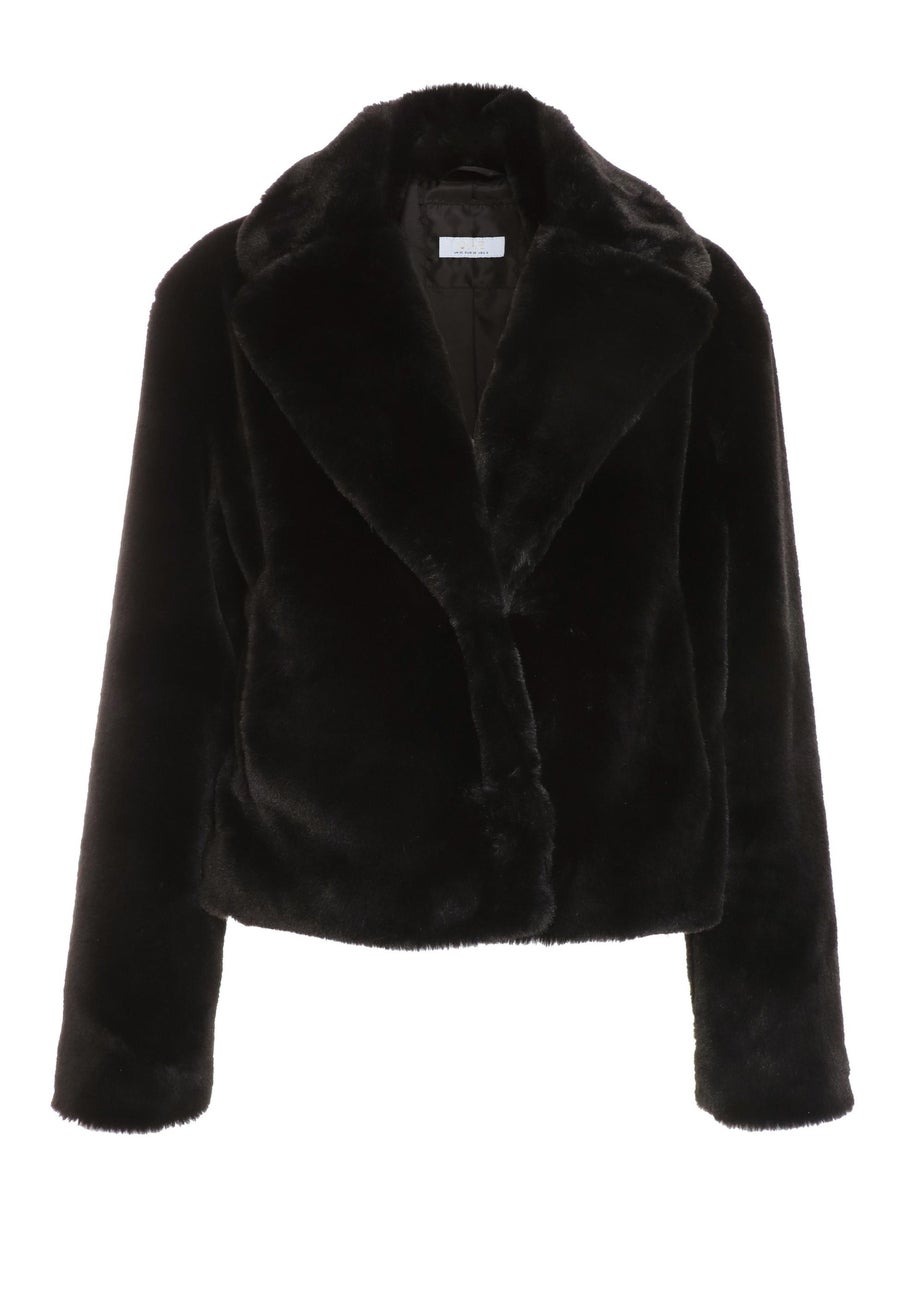 Quiz Black Short Faux Fur Collar Jacket