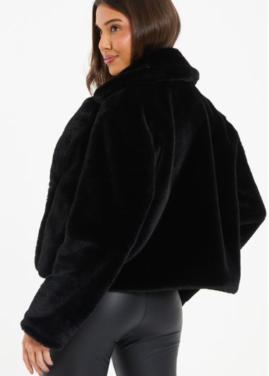 Quiz Black Short Faux Fur Collar Jacket