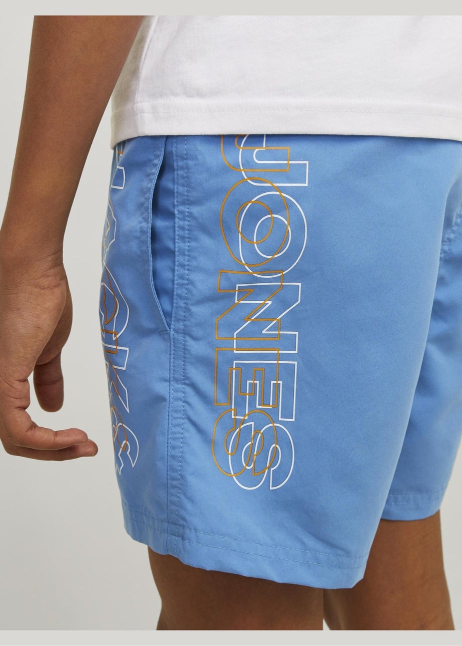 Jack & Jones Boys Blue Double Logo Swim Shorts (8-16yrs)