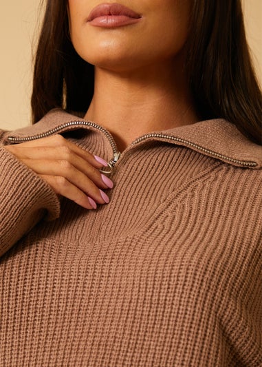 In The Style Mocha 1/4 Zip Jumper
