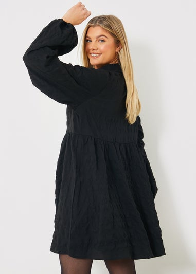 In The Style Black Collared Textured Midi Dress