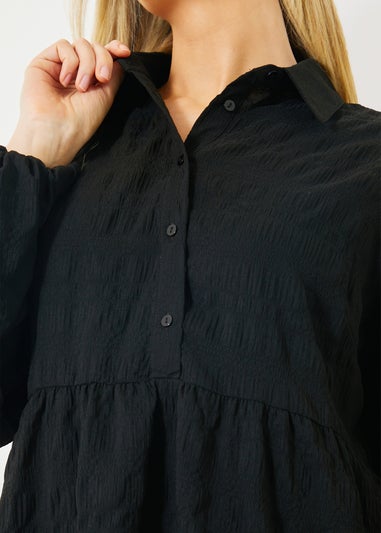 In The Style Black Collared Textured Midi Dress