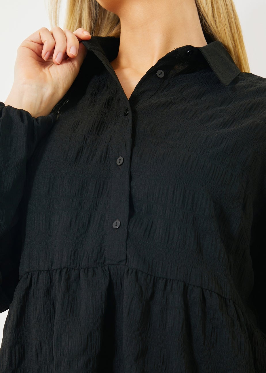 In The Style Black Collared Textured Midi Dress