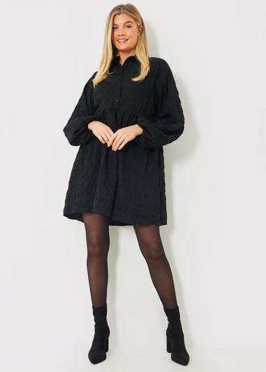 In The Style Black Collared Textured Midi Dress