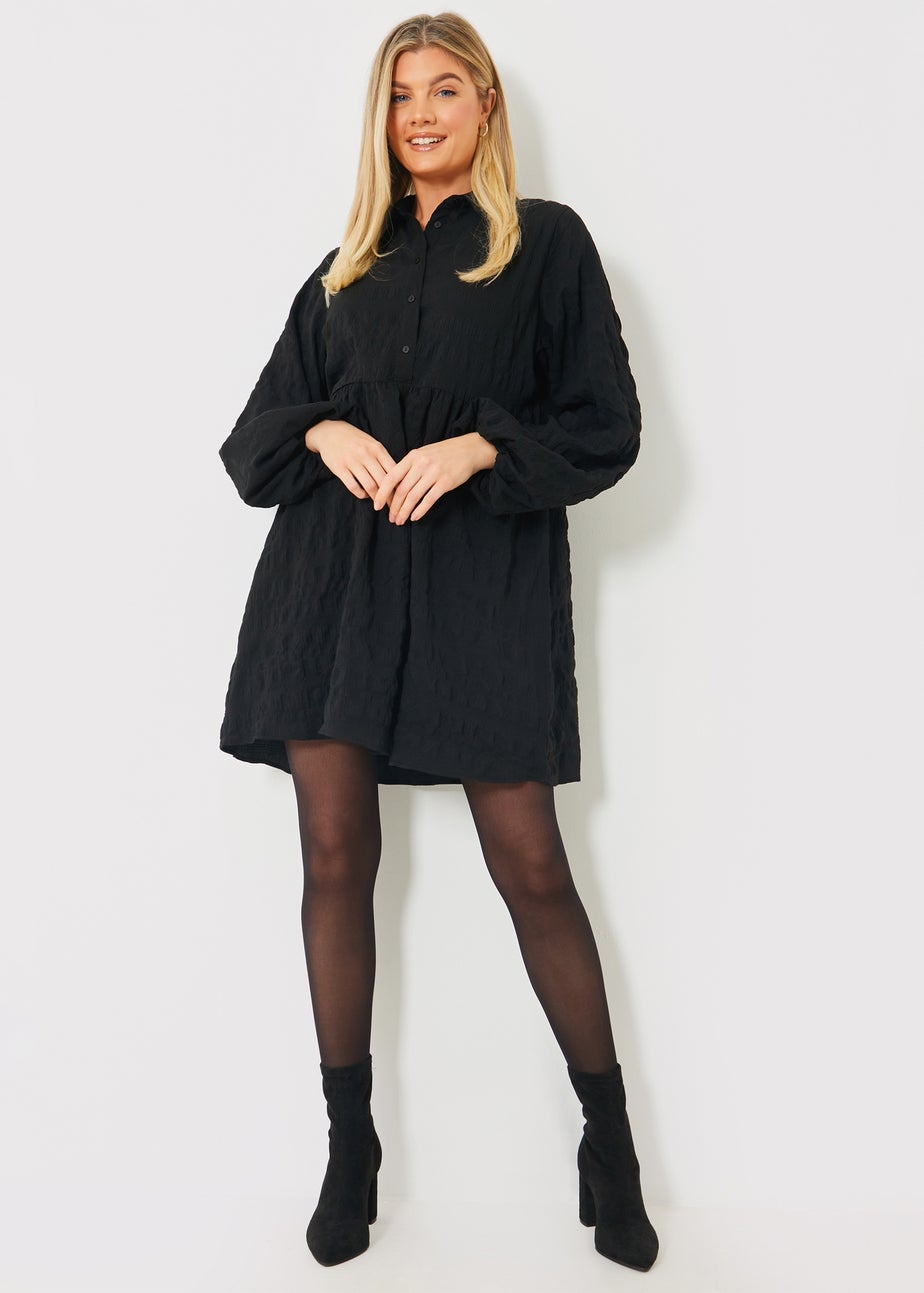 In The Style Black Collared Textured Midi Dress