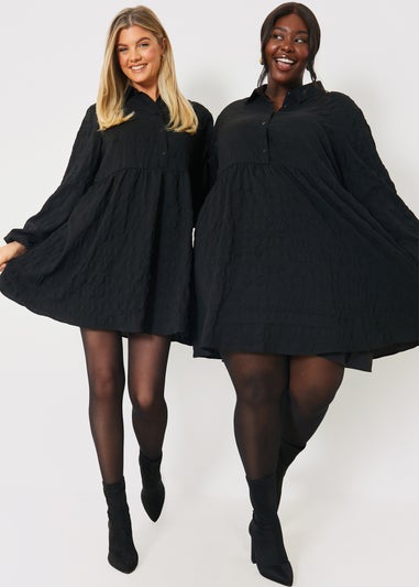 In The Style Black Collared Textured Midi Dress