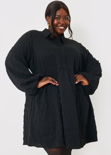 In The Style Black Collared Textured Midi Dress