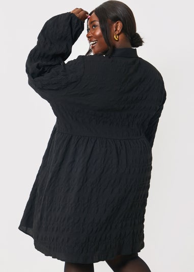 In The Style Black Collared Textured Midi Dress