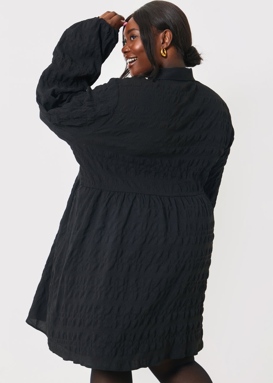 In The Style Black Collared Textured Midi Dress