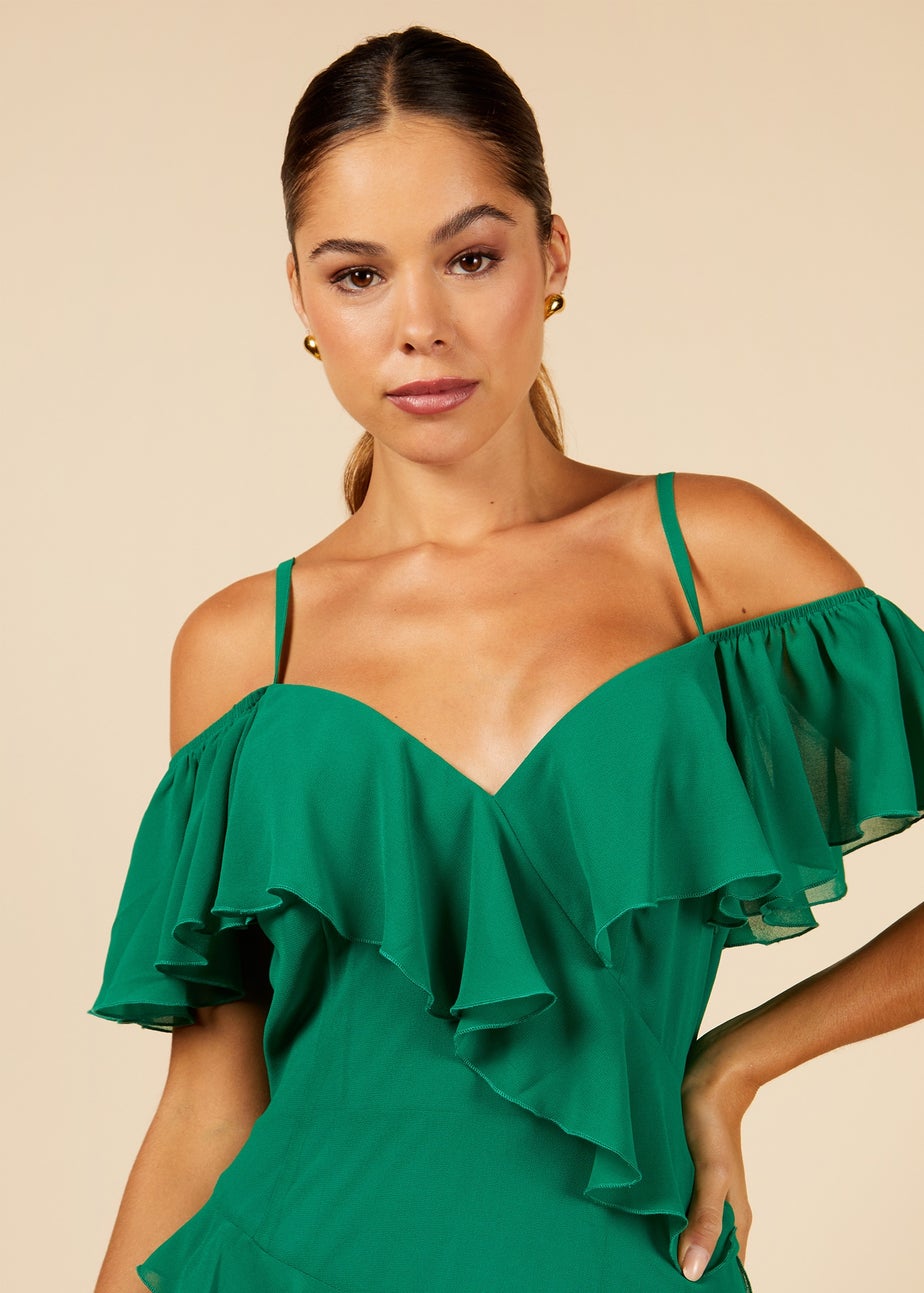 Little Mistress Frill Cold Shoulder Midi Dress
