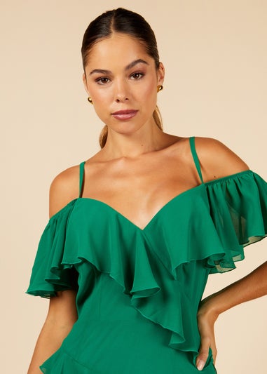 Little Mistress Frill Cold Shoulder Midi Dress