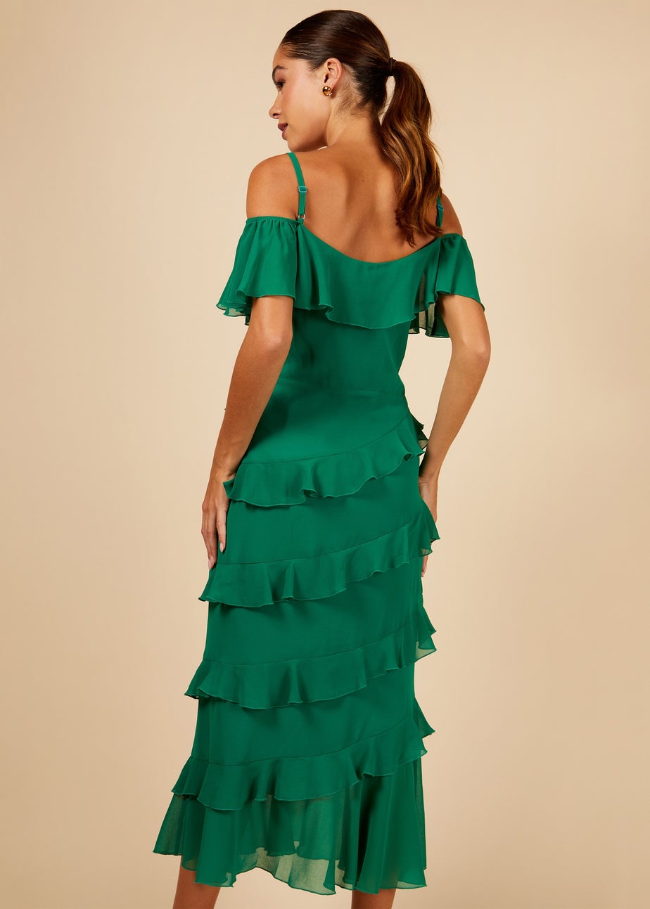 Little Mistress Frill Cold Shoulder Midi Dress