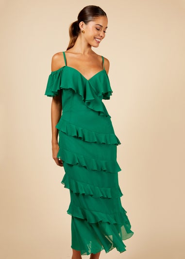 Little Mistress Frill Cold Shoulder Midi Dress