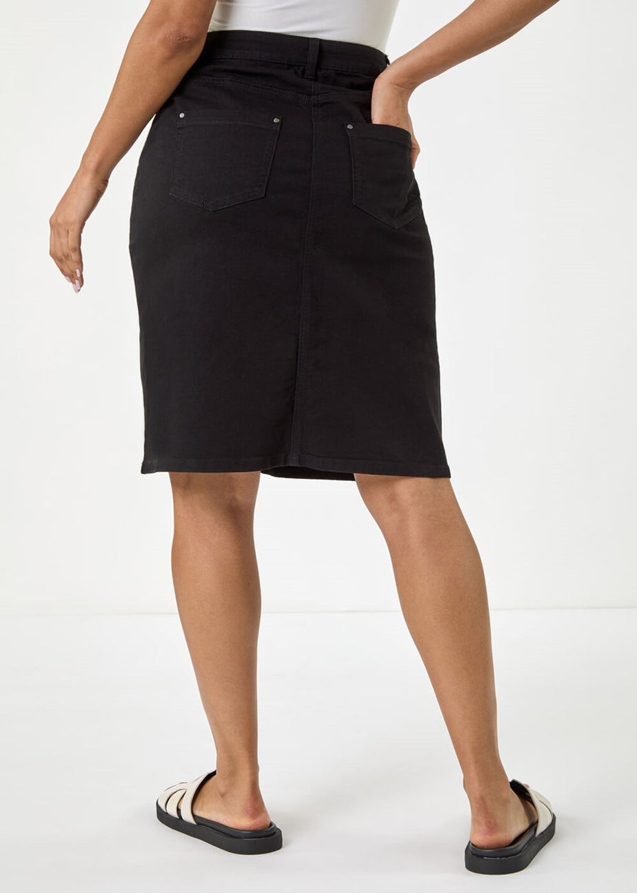 Roman Black Cotton Denim Stretch A line Skirt