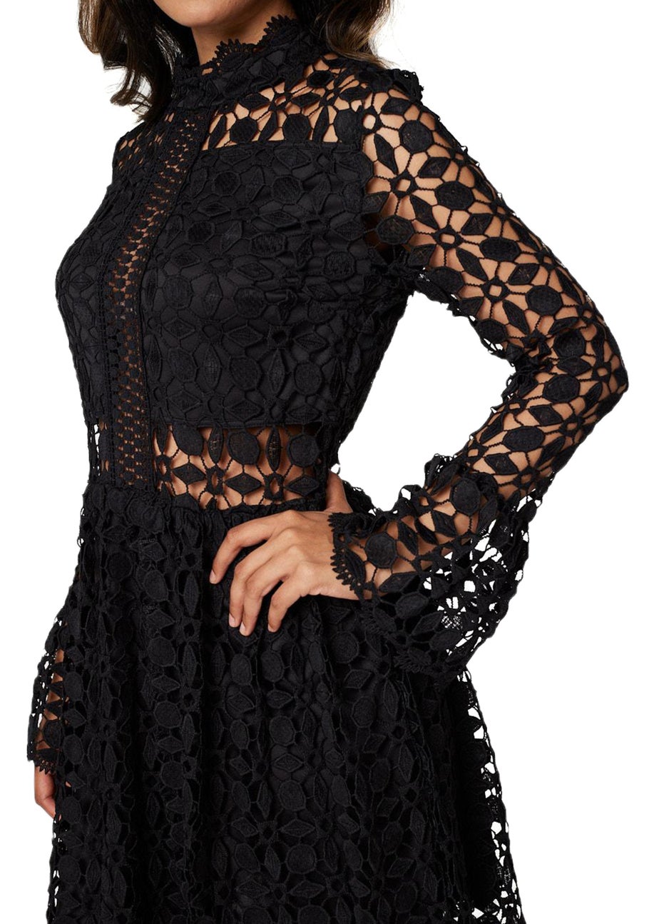Izabel London Black Lace Semi Sheer Skater Dress