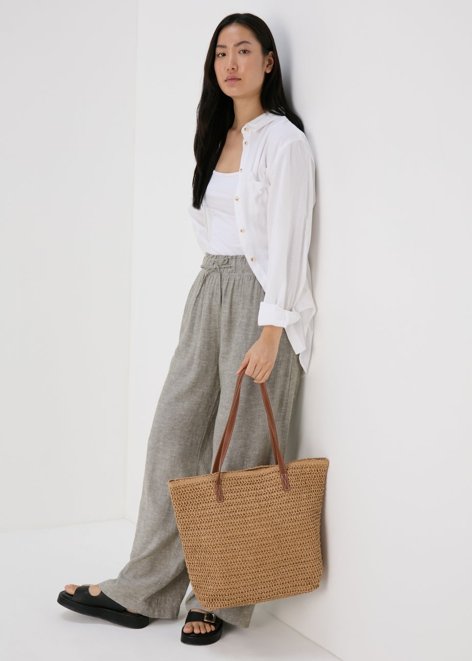 Sage Green Linen Wide Leg Trousers