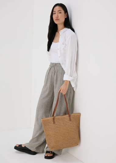 Sage Green Linen Wide Leg Trousers