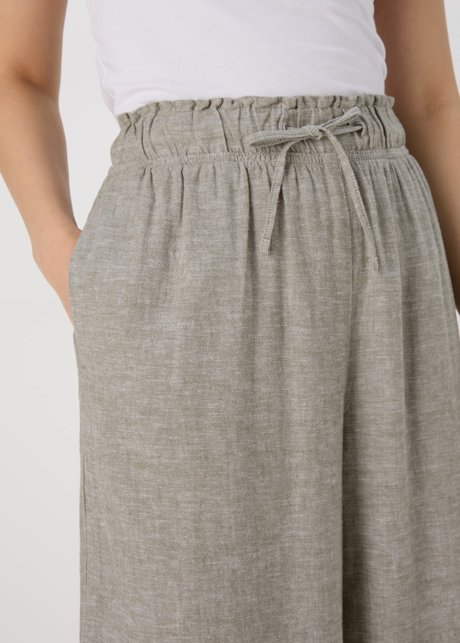 Sage Green Linen Wide Leg Trousers