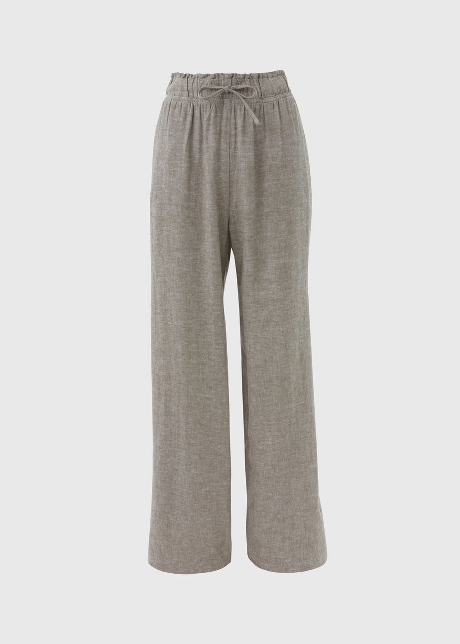 Sage Green Linen Wide Leg Trousers