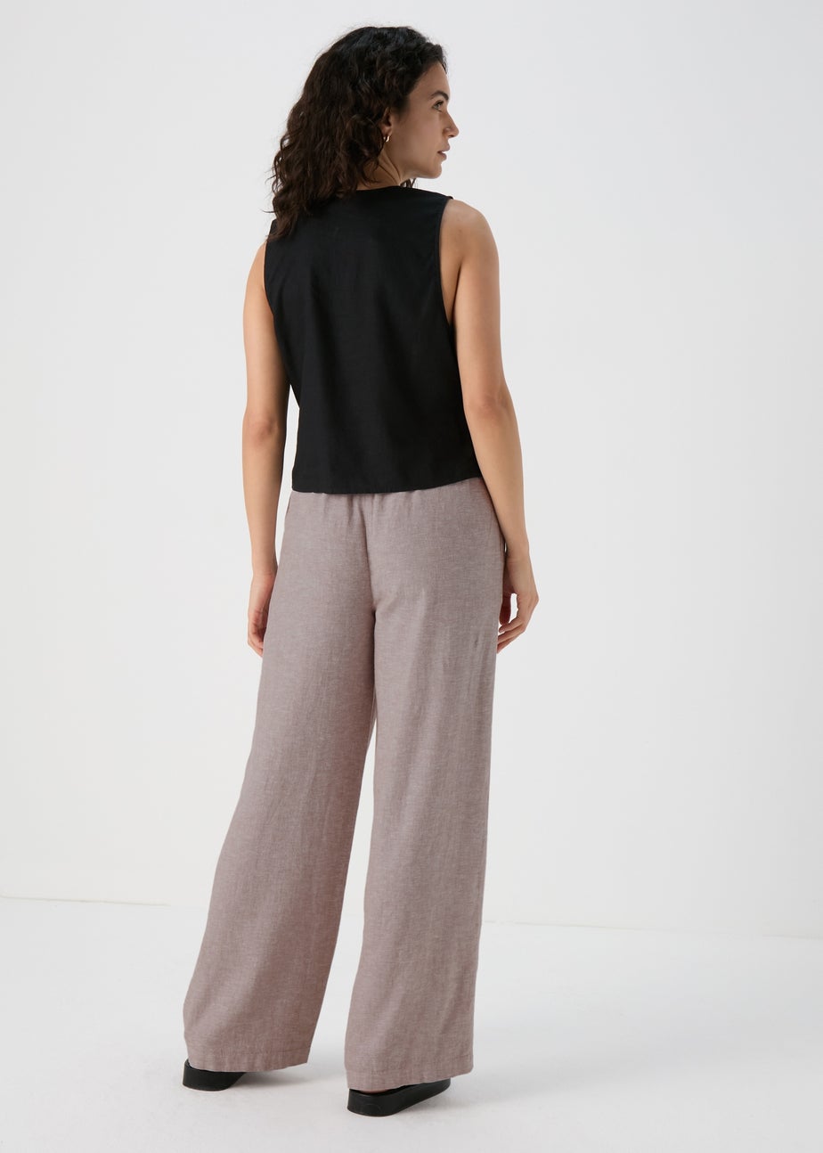 Beige Wide Leg Linen Trousers