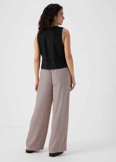 Beige Wide Leg Linen Trousers