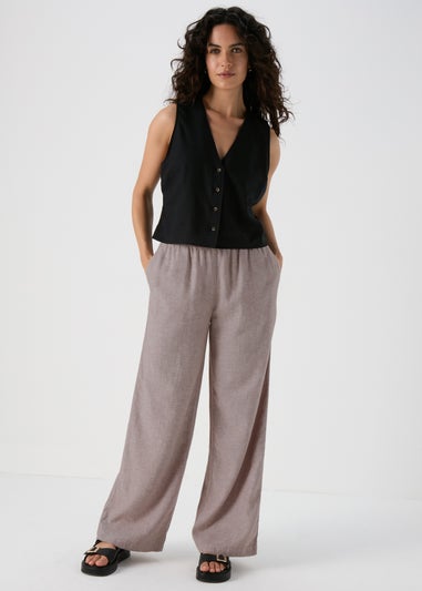 Beige Wide Leg Linen Trousers