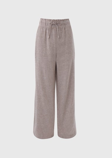 Beige Wide Leg Linen Trousers