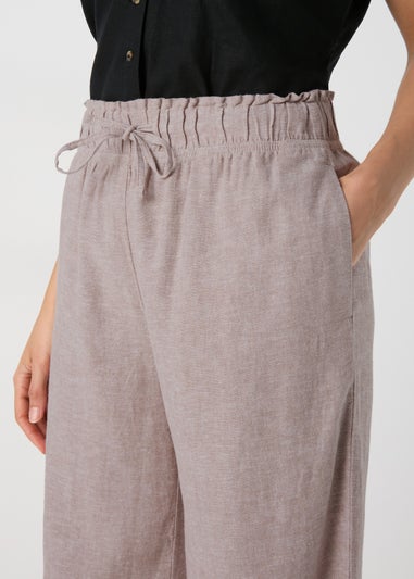 Beige Wide Leg Linen Trousers