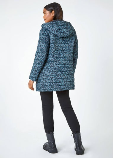 Roman Teal Animal Print Lightweight Padded Coat