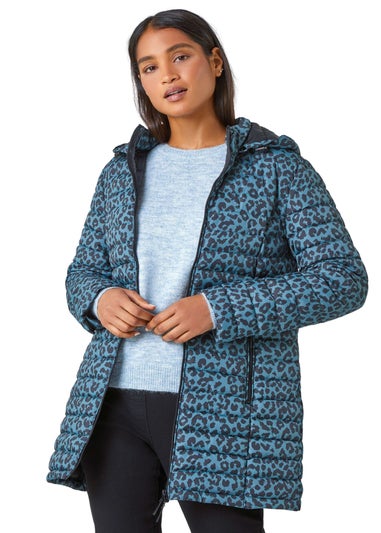 Roman Teal Animal Print Lightweight Padded Coat