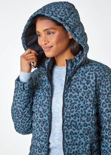 Roman Teal Animal Print Lightweight Padded Coat