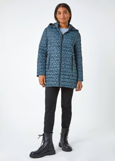 Roman Teal Animal Print Lightweight Padded Coat