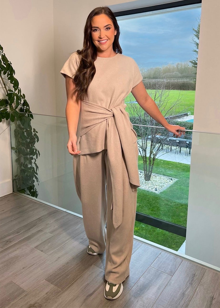 In The Style Stone Soft Ribbed Waist Drape Trousers