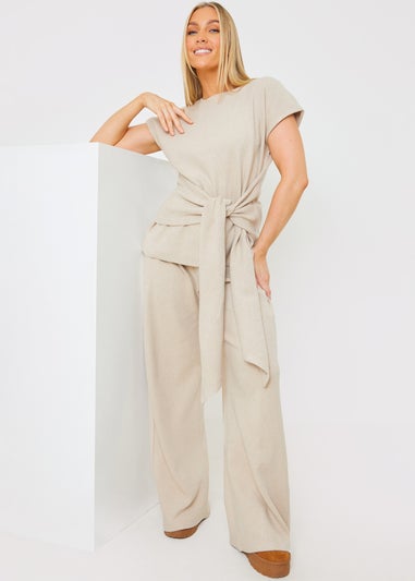 In The Style Stone Soft Ribbed Waist Drape Trousers