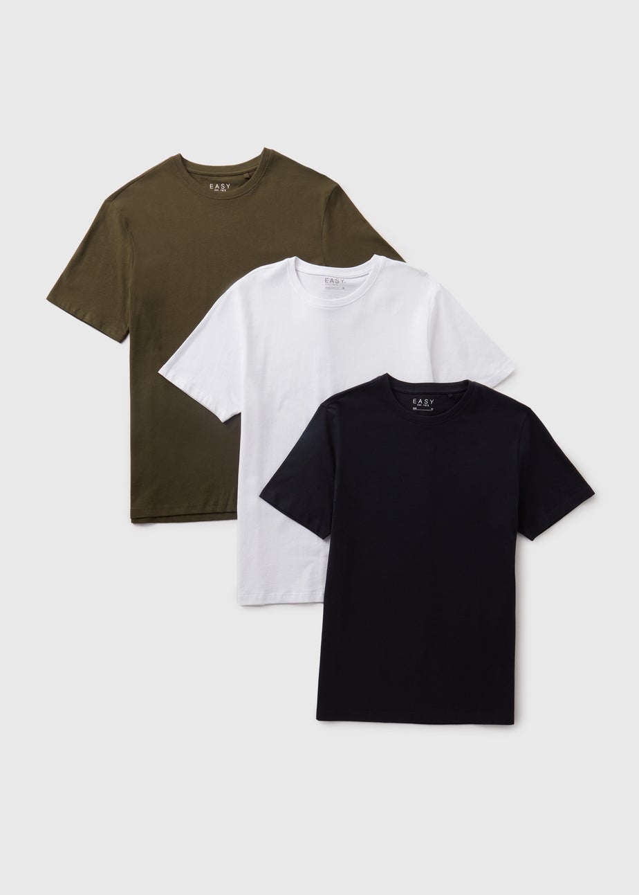 3 Pack Khaki Black & White Plain T-Shirt