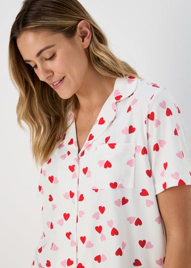 White & Pink Heart Shorts & Nightie Pyjama Set