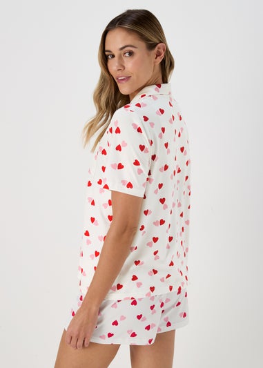 White & Pink Heart Shorts & Nightie Pyjama Set