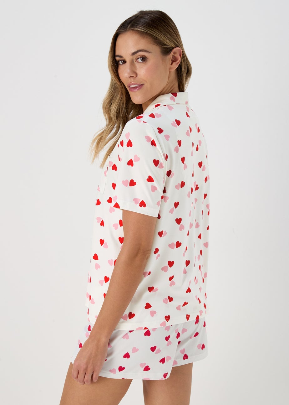 White & Pink Heart Shorts & Nightie Pyjama Set