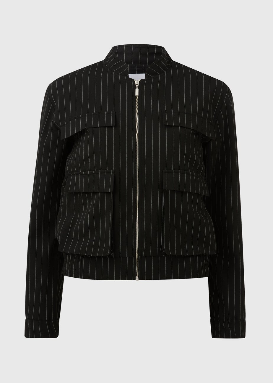 Black Pinstripe Bomber Jacket