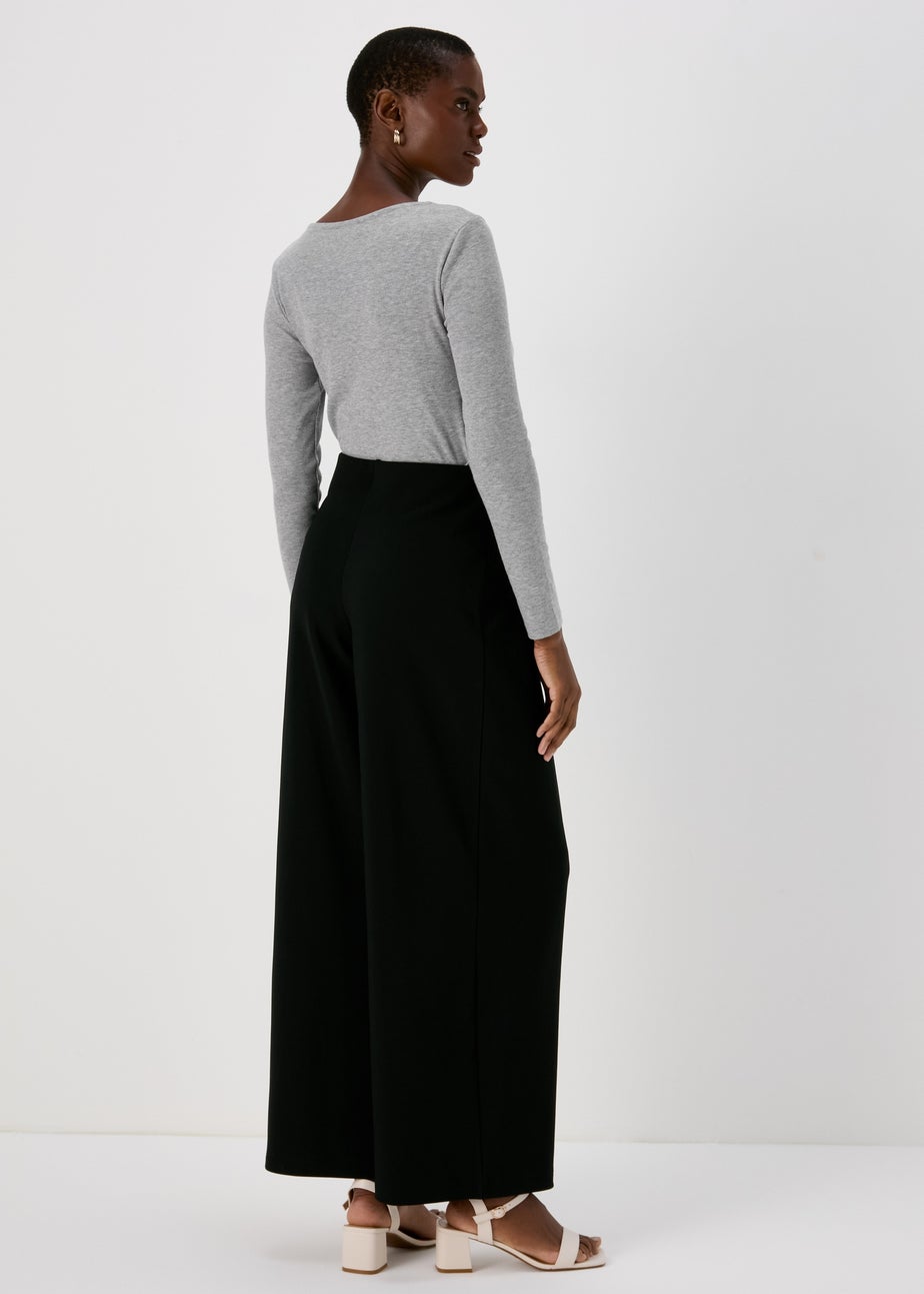 Black Pleat Front Wide Leg Trousers