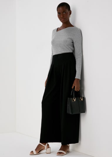 Black Pleat Front Wide Leg Trousers